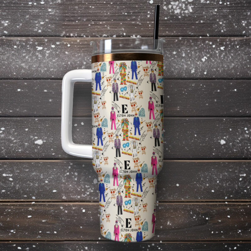 Elton John Music Custom Stanley Quencher 40oz Stainless Steel Tumbler With Handle - Threewoofs - Image 2