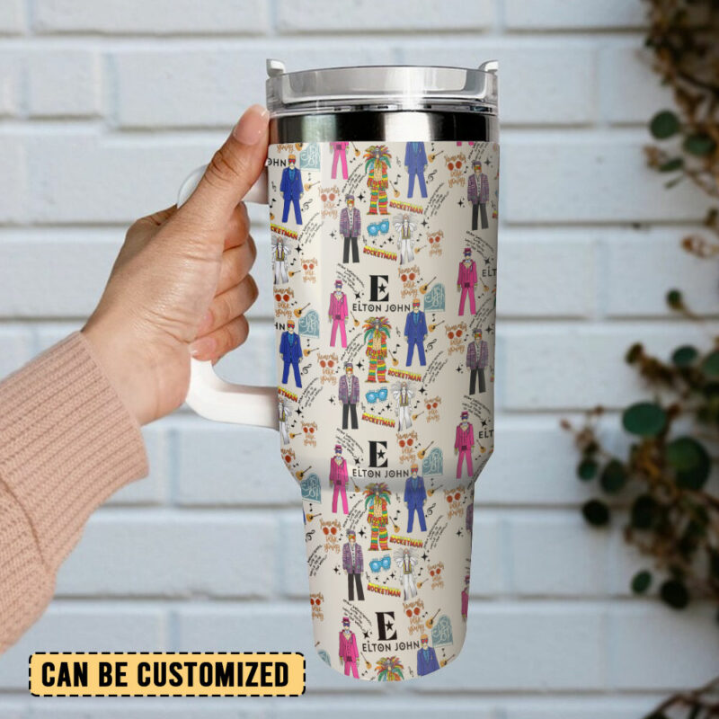 Elton John Music Custom Stanley Quencher 40oz Stainless Steel Tumbler With Handle - Threewoofs - Image 3