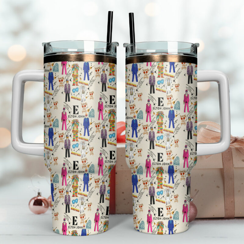 Elton John Music Custom Stanley Quencher 40oz Stainless Steel Tumbler With Handle - Threewoofs - Image 4