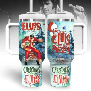 Elvis Presley Music Christmas Custom Stanley Quencher 40oz Stainless Steel Tumbler With Handle - Threewoofs