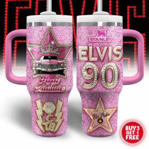 Elvis Presley Music Custom Stanley Quencher 40oz Stainless Steel Tumbler With Handle - Threewoofs