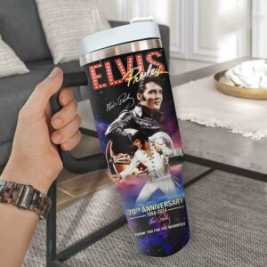 Elvis Presley Music Custom Stanley Quencher 40oz Stainless Steel Tumbler With Handle - Threewoofs