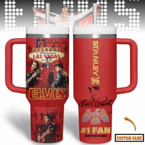 Elvis Presley Music Custom Stanley Quencher 40oz Stainless Steel Tumbler With Handle - Threewoofs