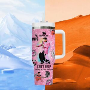 Elvis Presley Music Custom Stanley Quencher 40oz Stainless Steel Tumbler With Handle - Threewoofs