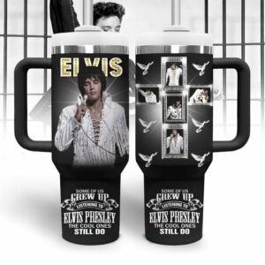 Elvis Presley Music Custom Stanley Quencher 40oz Stainless Steel Tumbler With Handle - Threewoofs