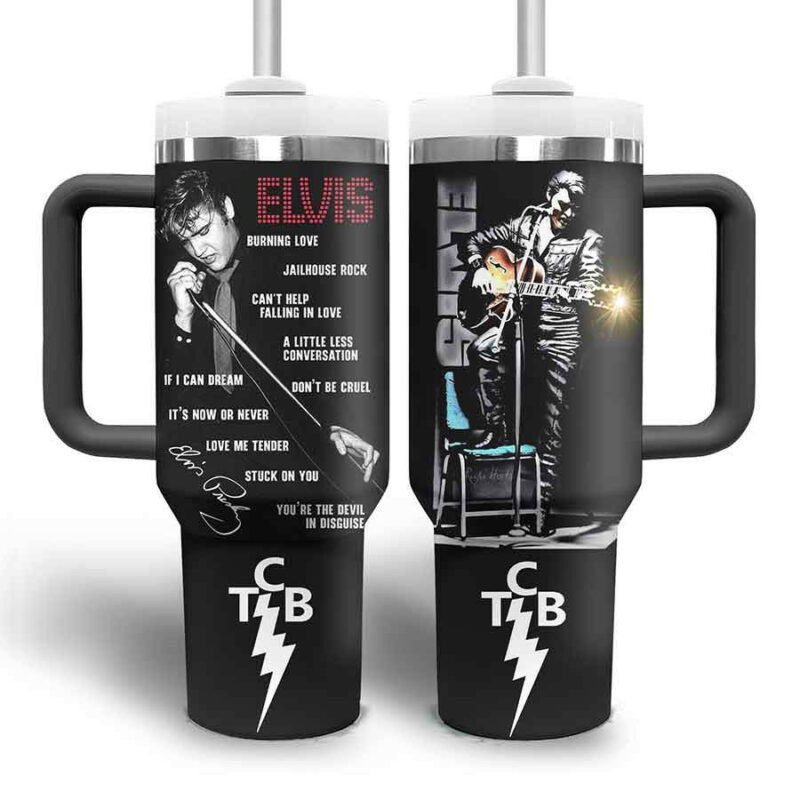 Elvis Presley Music Custom Stanley Quencher 40oz Stainless Steel Tumbler With Handle - Threewoofs - Image 3