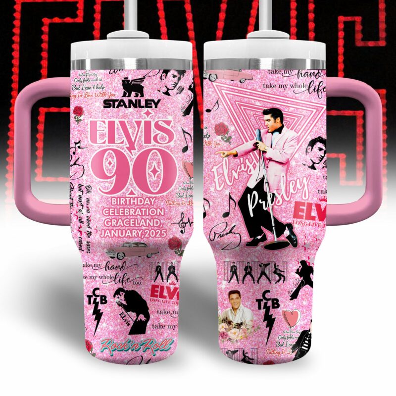 Elvis Presley Music Custom Stanley Quencher 40oz Stainless Steel Tumbler With Handle - Threewoofs