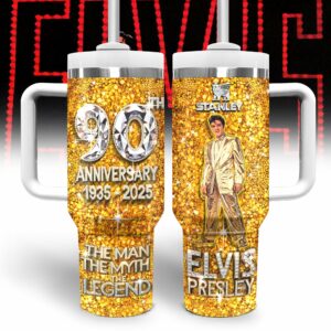 Elvis Presley Music Custom Stanley Quencher 40oz Stainless Steel Tumbler With Handle - Threewoofs