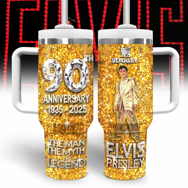 Elvis Presley Music Custom Stanley Quencher 40oz Stainless Steel Tumbler With Handle - Threewoofs