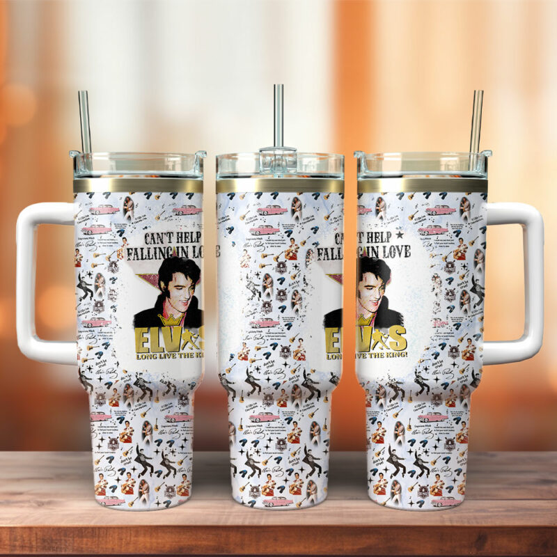 Elvis Presley Music Custom Stanley Quencher 40oz Stainless Steel Tumbler With Handle - Threewoofs
