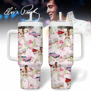 Elvis Presley Music Custom Stanley Quencher 40oz Stainless Steel Tumbler With Handle - Threewoofs