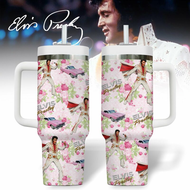 Elvis Presley Music Custom Stanley Quencher 40oz Stainless Steel Tumbler With Handle - Threewoofs