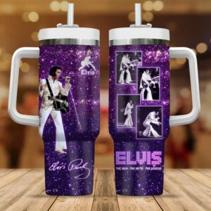 Elvis Presley Music Custom Stanley Quencher 40oz Stainless Steel Tumbler With Handle - Threewoofs