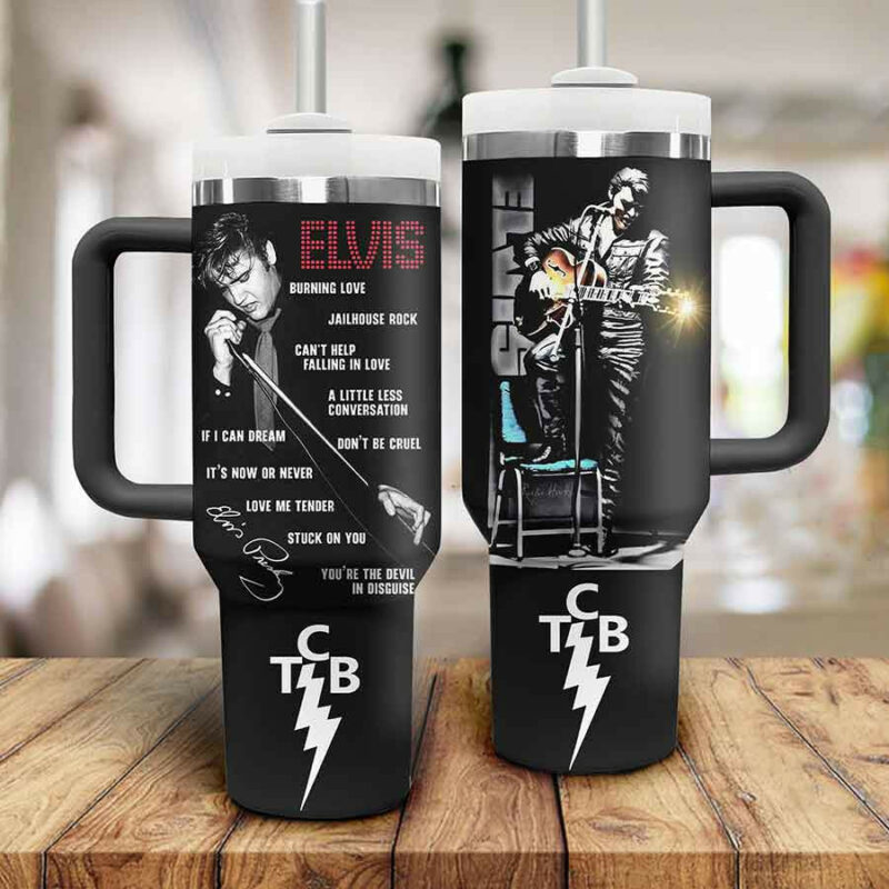 Elvis Presley Music Custom Stanley Quencher 40oz Stainless Steel Tumbler With Handle - Threewoofs - Image 2