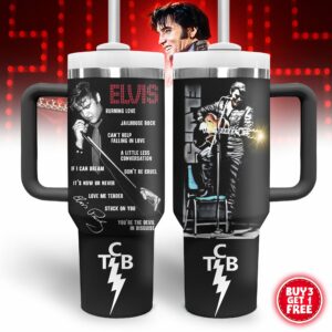 Elvis Presley Music Custom Stanley Quencher 40oz Stainless Steel Tumbler With Handle - Threewoofs