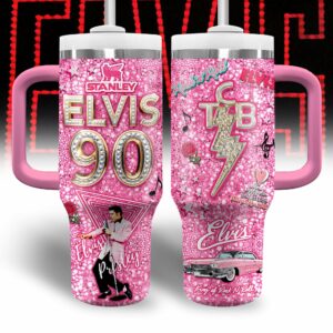 Elvis Presley Music Custom Stanley Quencher 40oz Stainless Steel Tumbler With Handle - Threewoofs