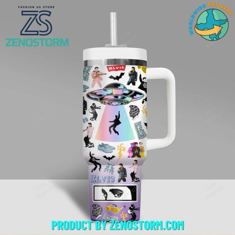 Elvis Presley Music Halloween Custom Stanley Quencher 40oz Stainless Steel Tumbler With Handle - Threewoofs - Image 3