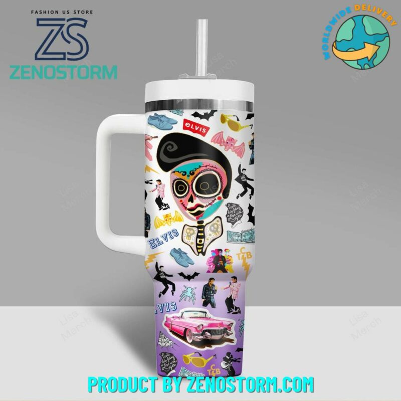 Elvis Presley Music Halloween Custom Stanley Quencher 40oz Stainless Steel Tumbler With Handle - Threewoofs - Image 2