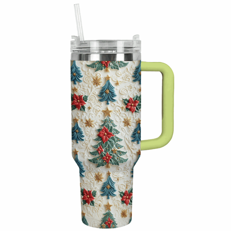 Enchanted Evergreen Blooms Christmas Custom Stanley Quencher 40oz Stainless Steel Tumbler With Handle - Threewoofs