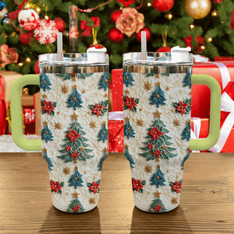 Enchanted Evergreen Blooms Christmas Custom Stanley Quencher 40oz Stainless Steel Tumbler With Handle - Threewoofs - Image 2