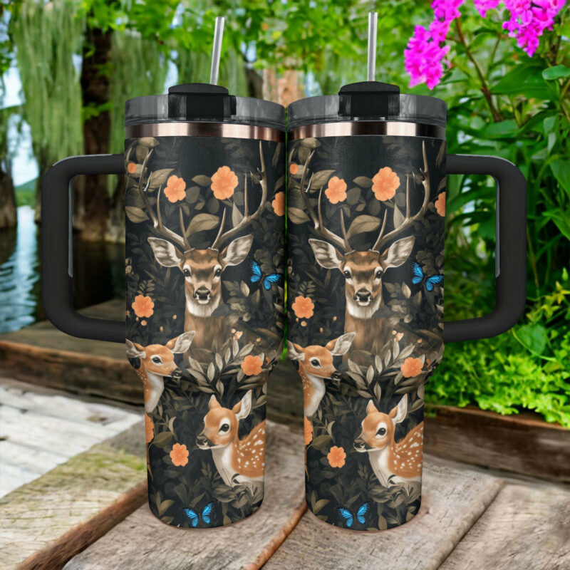 Engraved Deer Custom Stanley Quencher 40oz Stainless Steel Tumbler With Handle - Threewoofs - Image 4