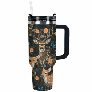 Engraved Deer Custom Stanley Quencher 40oz Stainless Steel Tumbler With Handle - Threewoofs