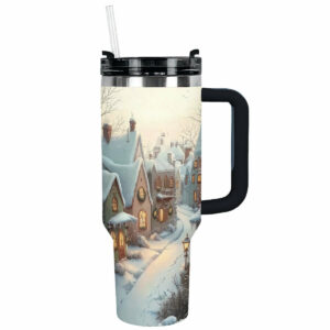 Evening Village Glow Christmas Custom Stanley Quencher 40oz Stainless Steel Tumbler With Handle - Threewoofs