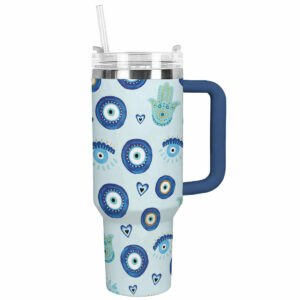 Evil Eye and Hamsa Custom Stanley Quencher 40oz Stainless Steel Tumbler With Handle - Threewoofs