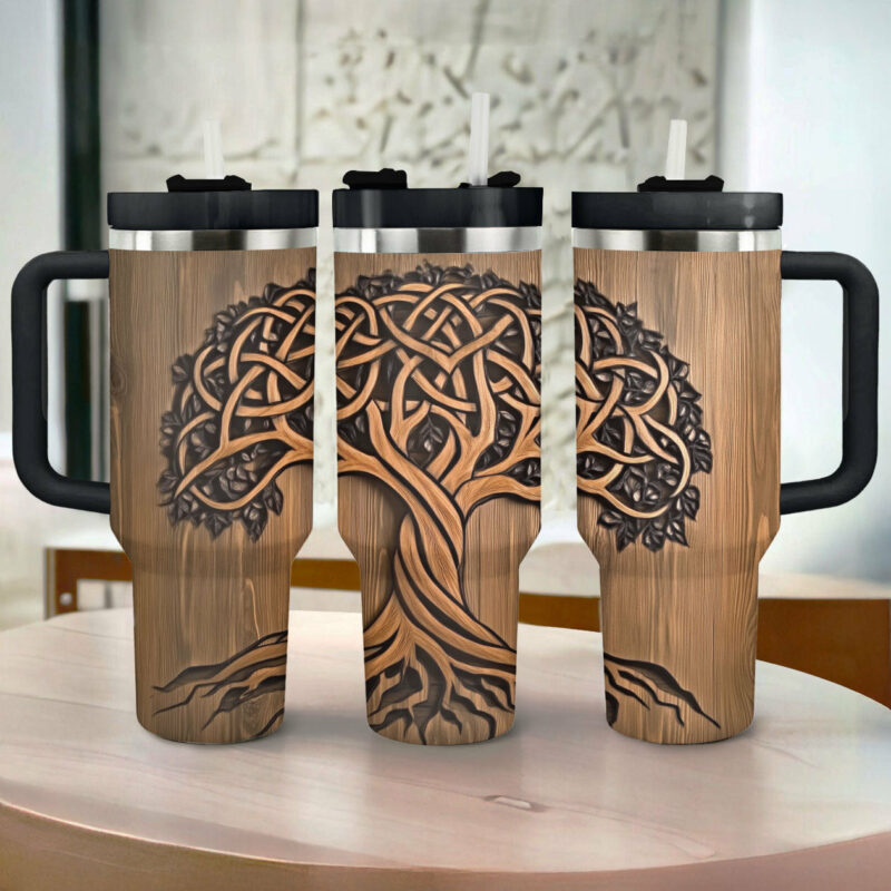 Exquisite Tree of Life Custom Stanley Quencher 40oz Stainless Steel Tumbler With Handle - Threewoofs - Image 2