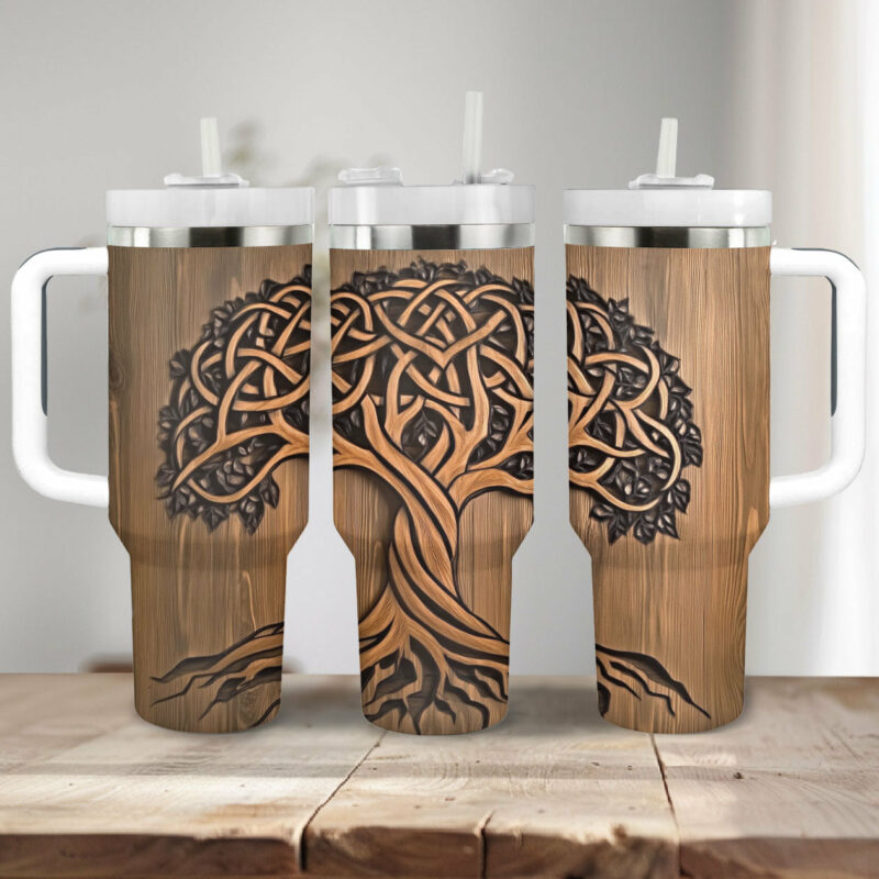 Exquisite Tree of Life Custom Stanley Quencher 40oz Stainless Steel Tumbler With Handle - Threewoofs - Image 4
