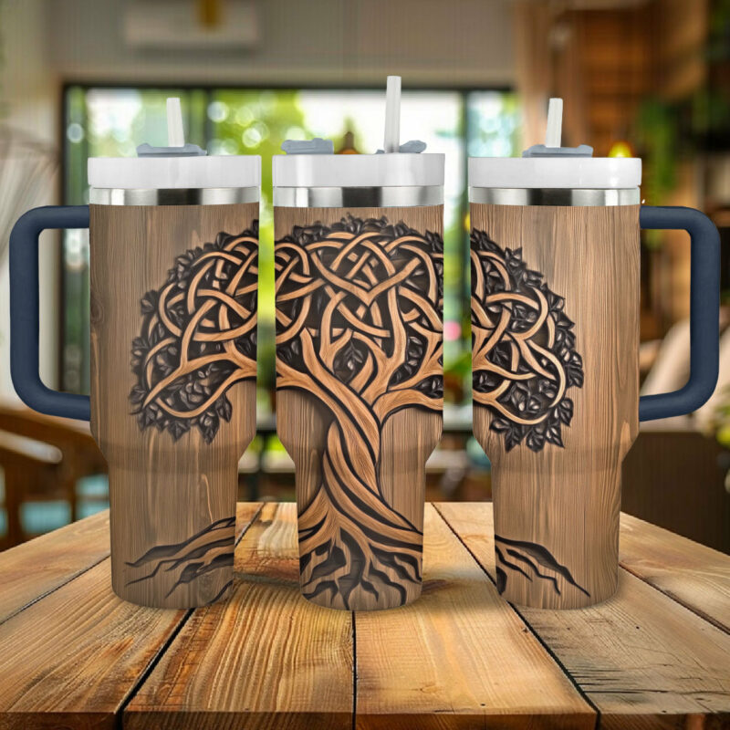 Exquisite Tree of Life Custom Stanley Quencher 40oz Stainless Steel Tumbler With Handle - Threewoofs - Image 3