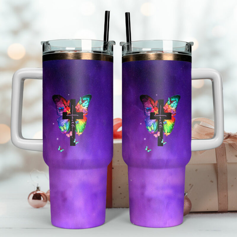 Faith Bible Custom Stanley Quencher 40oz Stainless Steel Tumbler With Handle - Threewoofs - Image 4