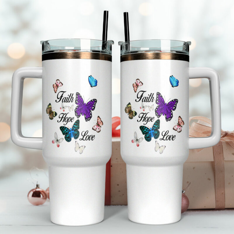 Faith Hope Butterfly Custom Stanley Quencher 40oz Stainless Steel Tumbler With Handle - Threewoofs - Image 4
