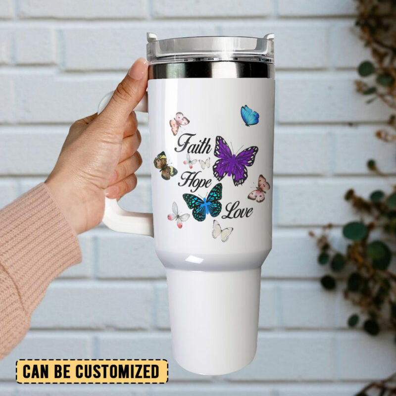Faith Hope Butterfly Custom Stanley Quencher 40oz Stainless Steel Tumbler With Handle - Threewoofs - Image 3