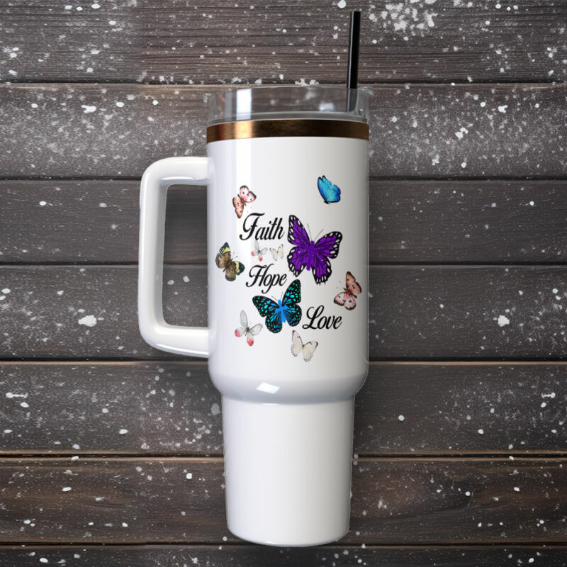 Faith Hope Butterfly Custom Stanley Quencher 40oz Stainless Steel Tumbler With Handle - Threewoofs - Image 2