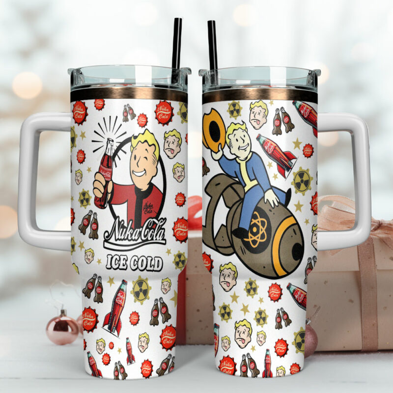 Fallout Nuka Cola Games Custom Stanley Quencher 40oz Stainless Steel Tumbler With Handle - Threewoofs - Image 4