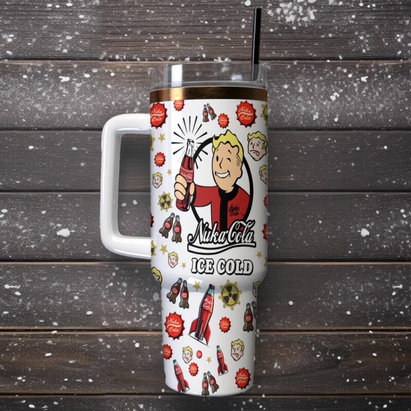 Fallout Nuka Cola Games Custom Stanley Quencher 40oz Stainless Steel Tumbler With Handle - Threewoofs - Image 2