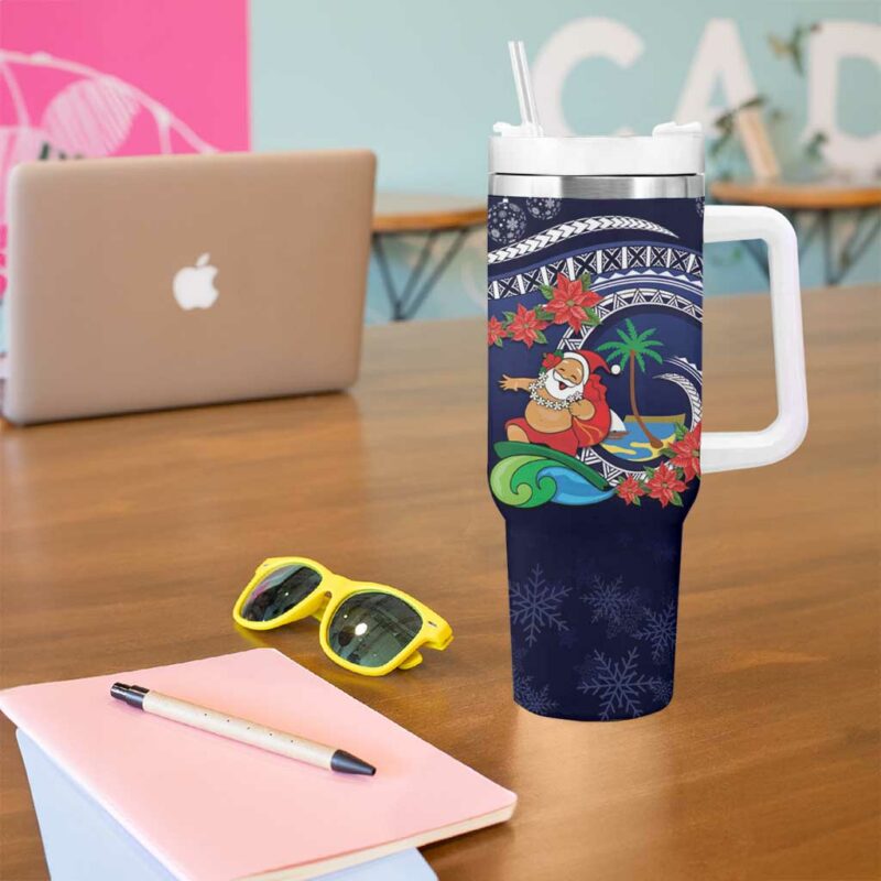Felis Pusgua Guam Santa Merry Christmas with Polynesian Tribal Custom Stanley Quencher 40oz Stainless Steel Tumbler With Handle - Threewoofs - Image 5