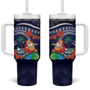 Felis Pusgua Guam Santa Merry Christmas with Polynesian Tribal Custom Stanley Quencher 40oz Stainless Steel Tumbler With Handle - Threewoofs
