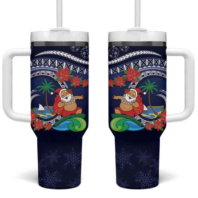 Felis Pusgua Guam Santa Merry Christmas with Polynesian Tribal Custom Stanley Quencher 40oz Stainless Steel Tumbler With Handle - Threewoofs