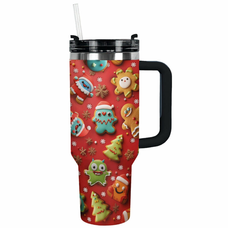 Festive Baby Monster Christmas Custom Stanley Quencher 40oz Stainless Steel Tumbler With Handle - Threewoofs - Image 2