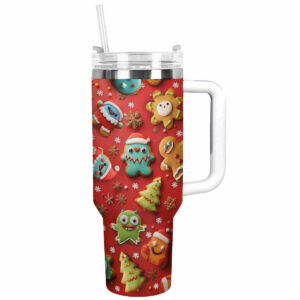 Festive Baby Monster Christmas Custom Stanley Quencher 40oz Stainless Steel Tumbler With Handle - Threewoofs