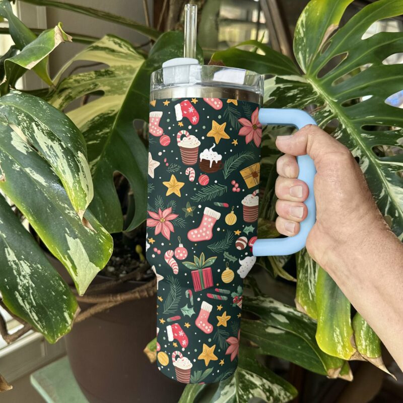 Festive Christmas Custom Stanley Quencher 40oz Stainless Steel Tumbler With Handle - Threewoofs - Image 3