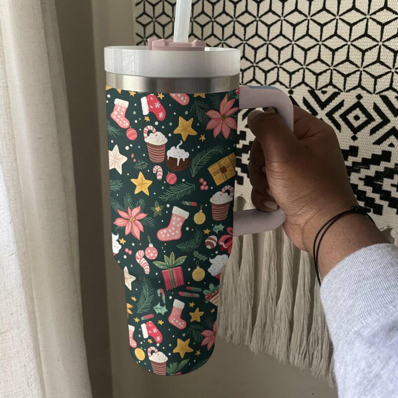 Festive Christmas Custom Stanley Quencher 40oz Stainless Steel Tumbler With Handle - Threewoofs - Image 2