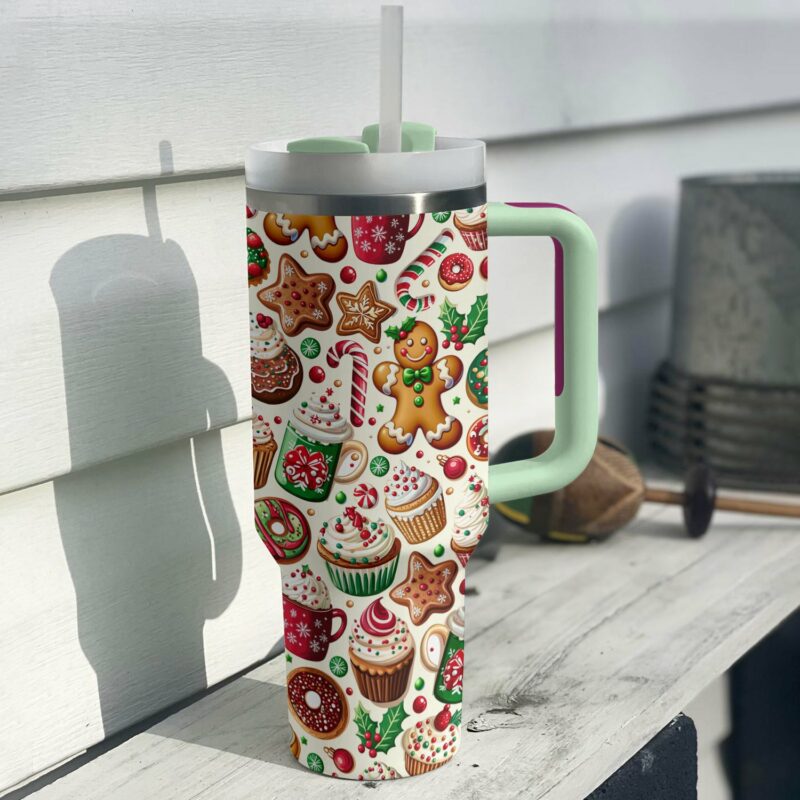 Festive Christmas Gingerbread Custom Stanley Quencher 40oz Stainless Steel Tumbler With Handle - Threewoofs - Image 2