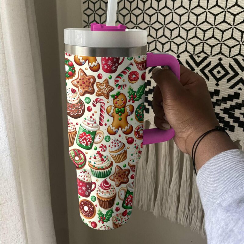 Festive Christmas Gingerbread Custom Stanley Quencher 40oz Stainless Steel Tumbler With Handle - Threewoofs - Image 3