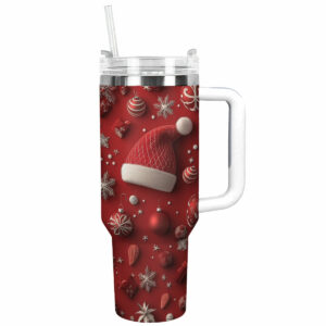 Festive Christmas Hat Custom Stanley Quencher 40oz Stainless Steel Tumbler With Handle - Threewoofs