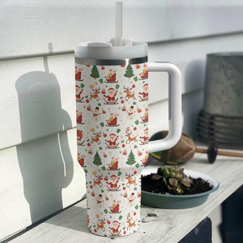 Festive Christmas Joy Custom Stanley Quencher 40oz Stainless Steel Tumbler With Handle - Threewoofs - Image 3