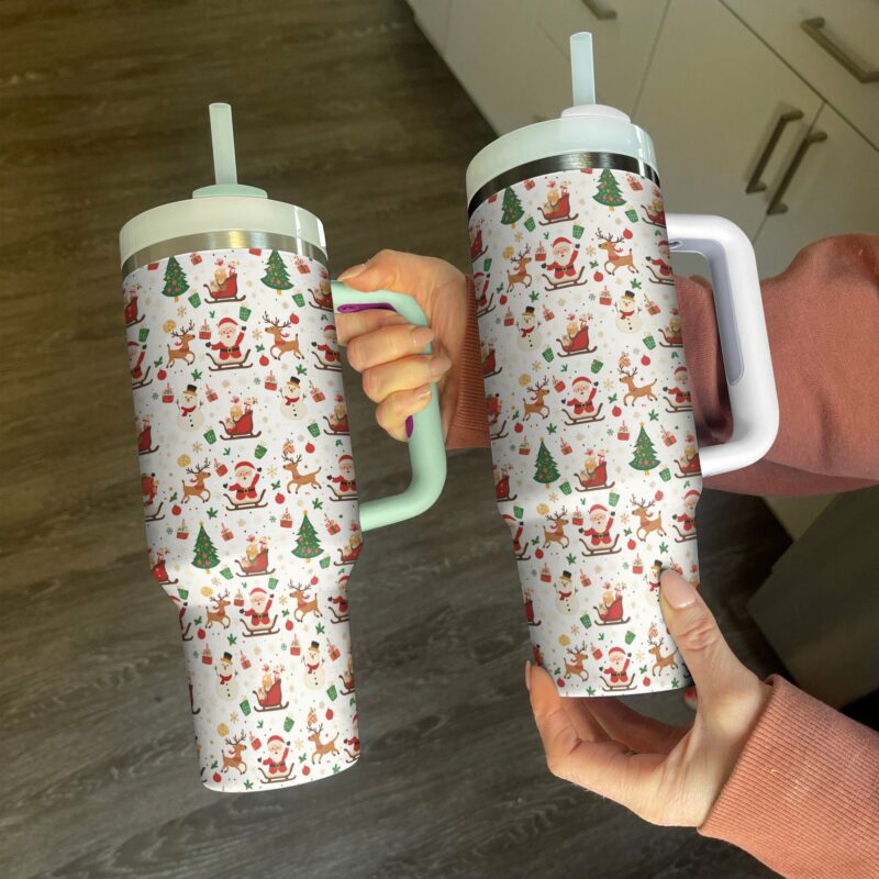 Festive Christmas Joy Custom Stanley Quencher 40oz Stainless Steel Tumbler With Handle - Threewoofs - Image 2