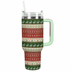 Festive Christmas Knit Custom Stanley Quencher 40oz Stainless Steel Tumbler With Handle - Threewoofs